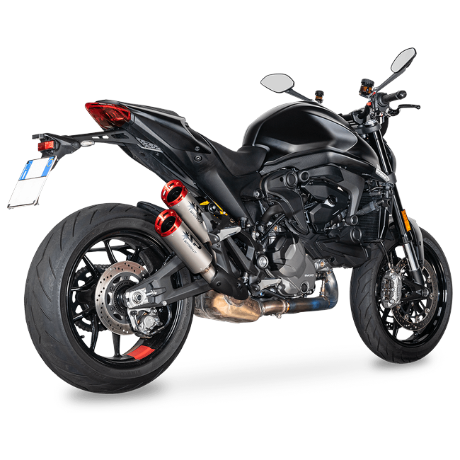 Spark Exhaust Dyno Slip-On Titanium Red Anodised End Caps Ducati Monster 937 GDU0839TOMR