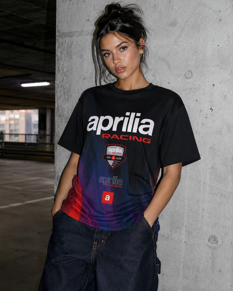 IXON Aprilia BeARacer T-Shirt 2026 men's in black fluo red and purple