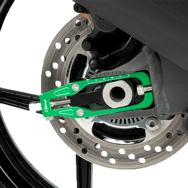 Puig CNC aluminium chain tensioners for Kawasaki ZX-6R 2024-2025, colour-anodised finish