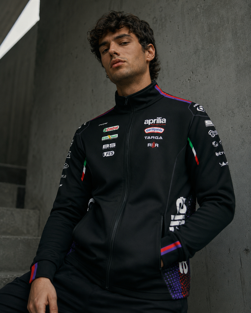 IXON SW1 APRILIA 26 men's zip sweatshirt jacket in black and fluo red – 2026 Aprilia Racing Team replica