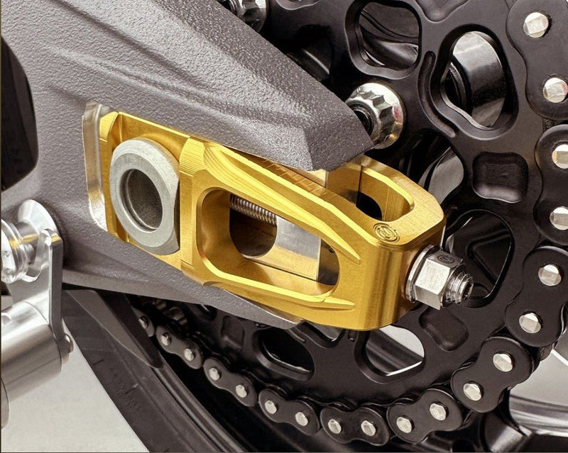 Motocorse chain tensioner kit with Brembo P2-30 caliper bracket for Ducati Panigale V4/S 2025-2026