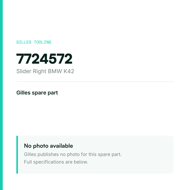 Gilles Slider Right BMW K42 – 7724572, data card, no manufacturer photo available