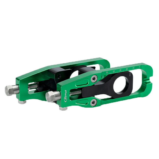 Puig CNC aluminium chain tensioners for Kawasaki ZX-6R 2024-2025, colour-anodised finish