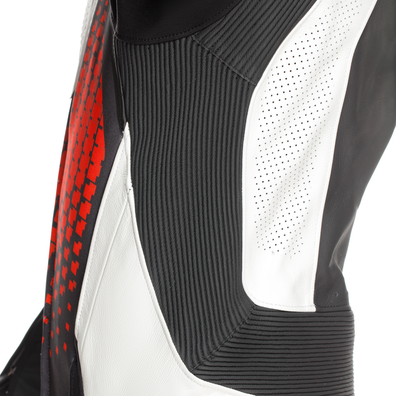 Dainese Laguna Seca 6 one-piece leather race suit in White/Red, men's perforated version