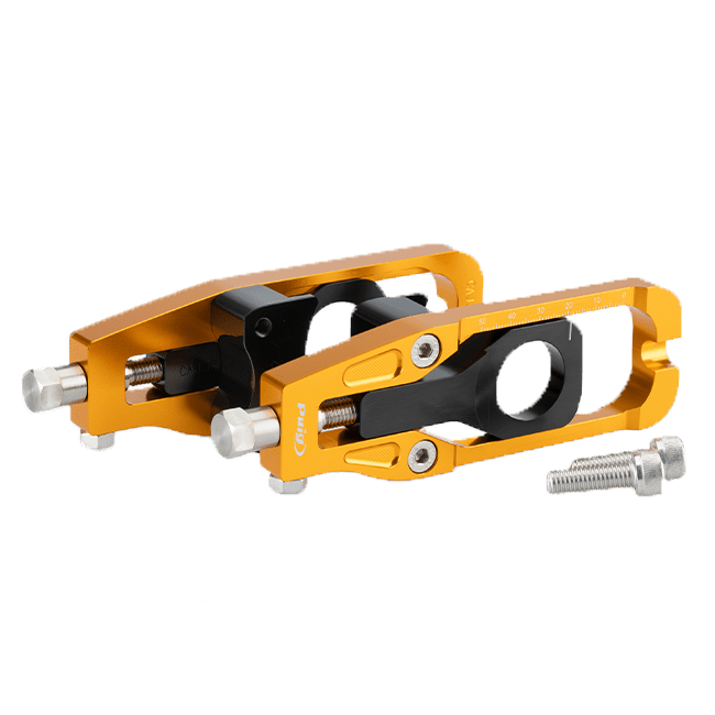 Puig CNC aluminium chain tensioners for Kawasaki ZX-6R 2024-2025, colour-anodised finish