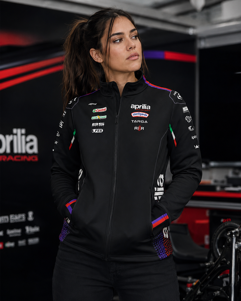 IXON SW1 APRILIA 26 men's zip sweatshirt jacket in black and fluo red – 2026 Aprilia Racing Team replica
