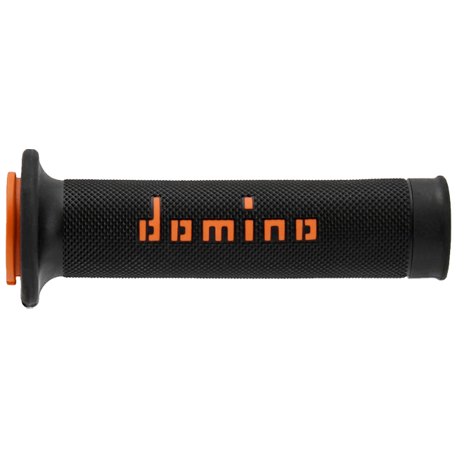 Domino A010 racing grips in black, dual-compound TPR, universal handlebar fitment