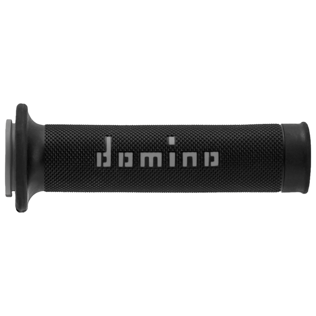 Domino A010 racing grips in black, dual-compound TPR, universal handlebar fitment