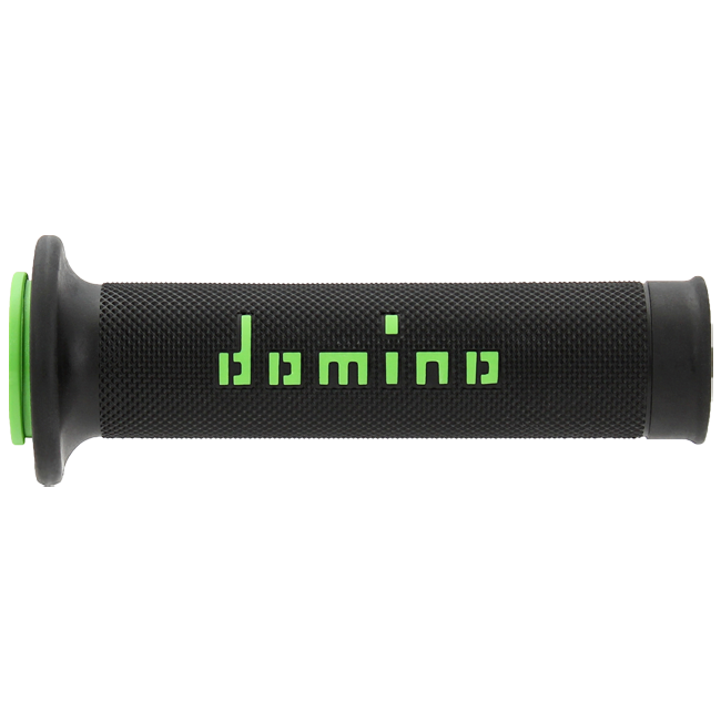Domino A010 racing grips in black, dual-compound TPR, universal handlebar fitment