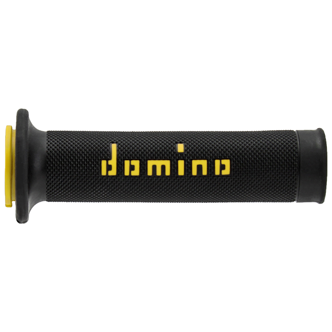 Domino A010 racing grips in black, dual-compound TPR, universal handlebar fitment