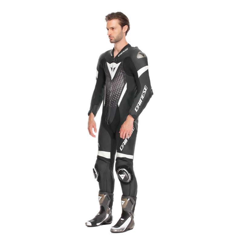 Dainese Laguna Seca 6 one-piece perforated leather race suit in Black and White