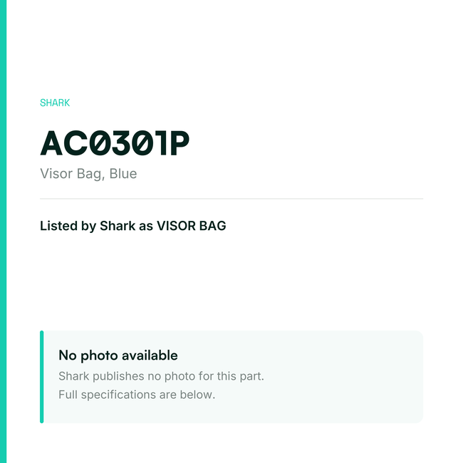Shark Visor Bag – Soft Pouch for a Spare Visor – AC0301P — placeholder, no manufacturer photo available