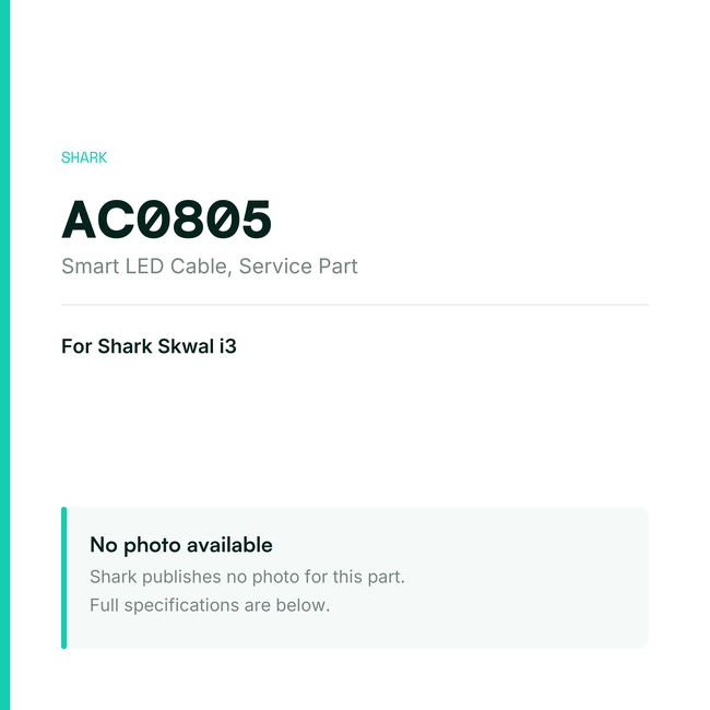 Shark Smart LED Cable for Skwal i3 – Service Part – AC0805 — placeholder, no manufacturer photo available