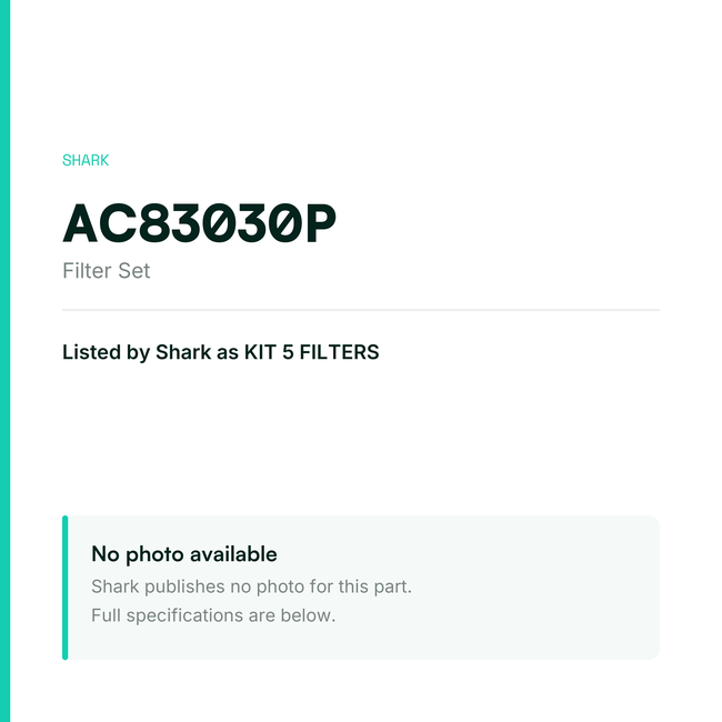 Shark Filter Set – Complete Kit – AC83030P — placeholder, no manufacturer photo available