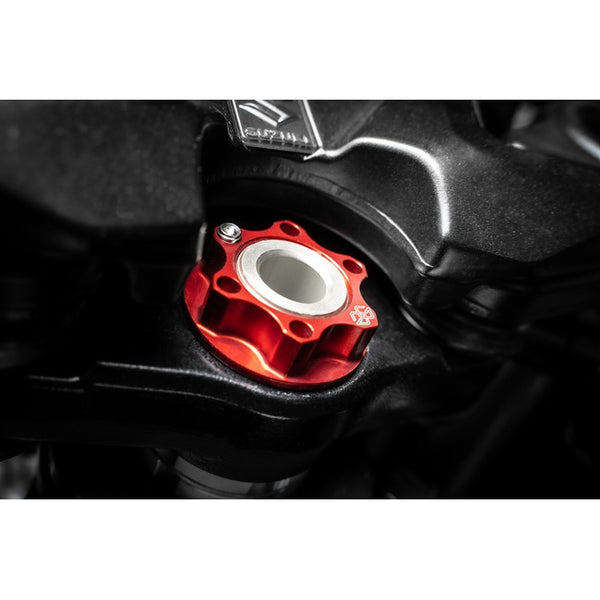 Gilles ACMA steering stem nut fitted to a Suzuki