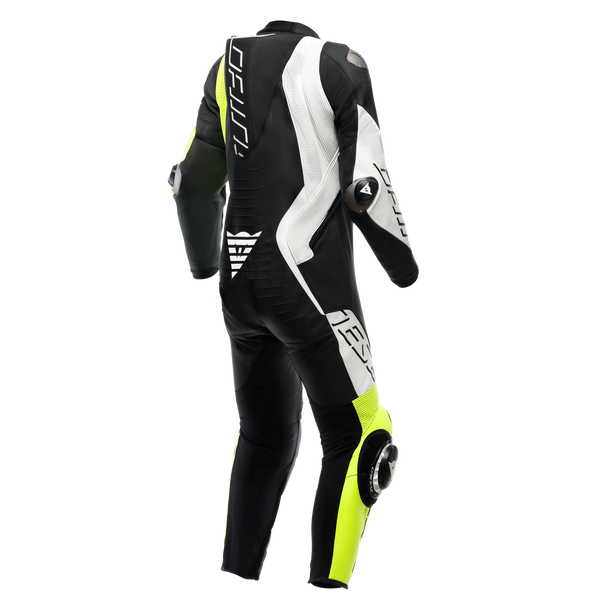Dainese Audax D-ZIP one-piece leather racing suit in black and neon yellow