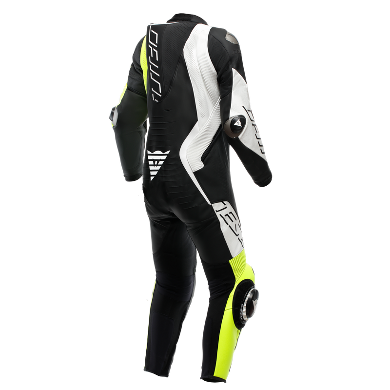 Dainese Audax D-ZIP one-piece leather racing suit in black and neon yellow