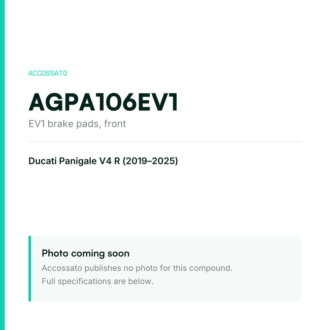 Accossato ev1 brake pads, front, AGPA106EV1 for Ducati Panigale V4 R (2019-2025) — placeholder, product photo coming soon