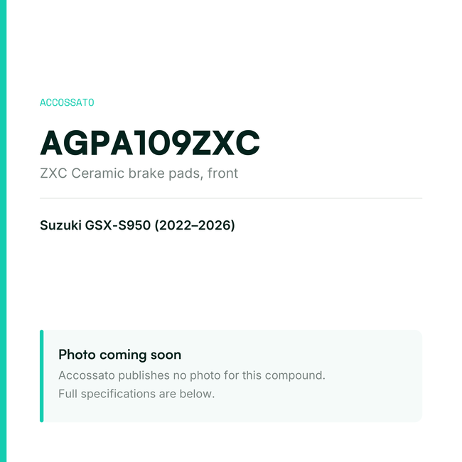 Accossato zxc ceramic brake pads, front, AGPA109ZXC for Suzuki GSX-S950 (2022-2026) — placeholder, product photo coming soon