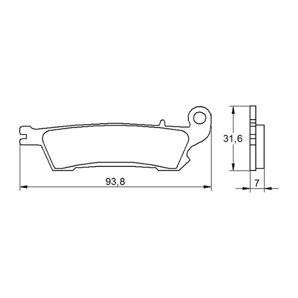 Accossato brake pads AGPA110 for Yamaha YZ250FX, dimension drawing