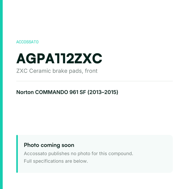 Accossato zxc ceramic brake pads, front, AGPA112ZXC for Norton COMMANDO 961 SF (2013-2015) — placeholder, product photo coming soon