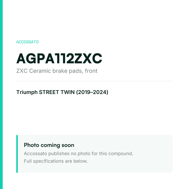 Accossato zxc ceramic brake pads, front, AGPA112ZXC for Triumph STREET TWIN (2019-2024) — placeholder, product photo coming soon