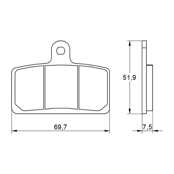 Accossato brake pads AGPA142 for Aprilia RS4 125, dimension drawing