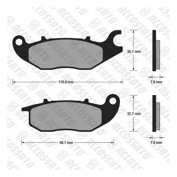 Accossato brake pads AGPA160 for Honda CBR125R, dimension drawing