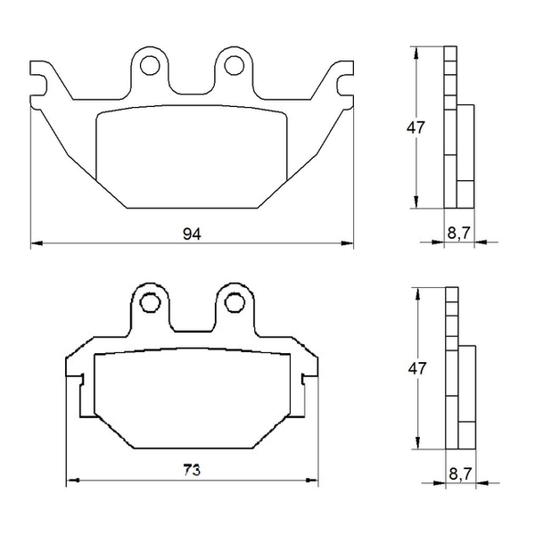 Accossato brake pads AGPA173 for Yamaha YZF-R125, dimension drawing