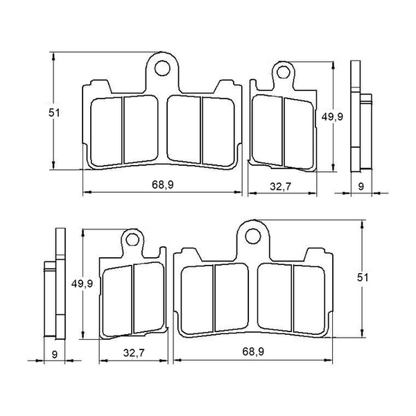 Accossato brake pads AGPA193 for Honda VFR1200F, dimension drawing