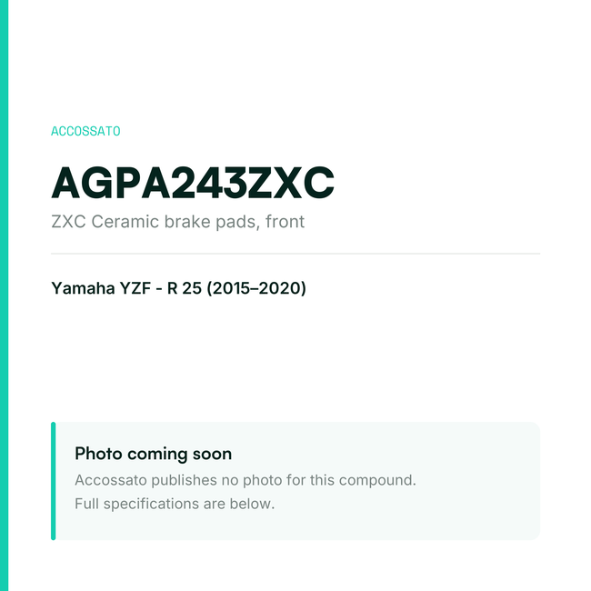 Accossato zxc ceramic brake pads, front, AGPA243ZXC for Yamaha YZF - R 25 (2015-2020) — placeholder, product photo coming soon