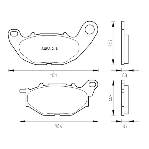 Accossato brake pads AGPA243 for Yamaha R3, dimension drawing