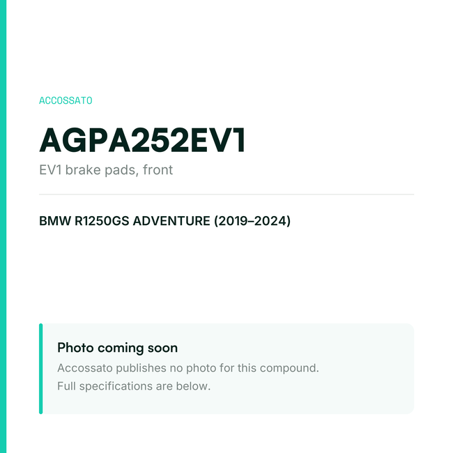 Accossato ev1 brake pads, front, AGPA252EV1 for BMW R1250GS ADVENTURE (2019-2024) — placeholder, product photo coming soon