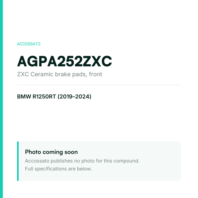 Accossato zxc ceramic brake pads, front, AGPA252ZXC for BMW R1250RT (2019-2024) — placeholder, product photo coming soon