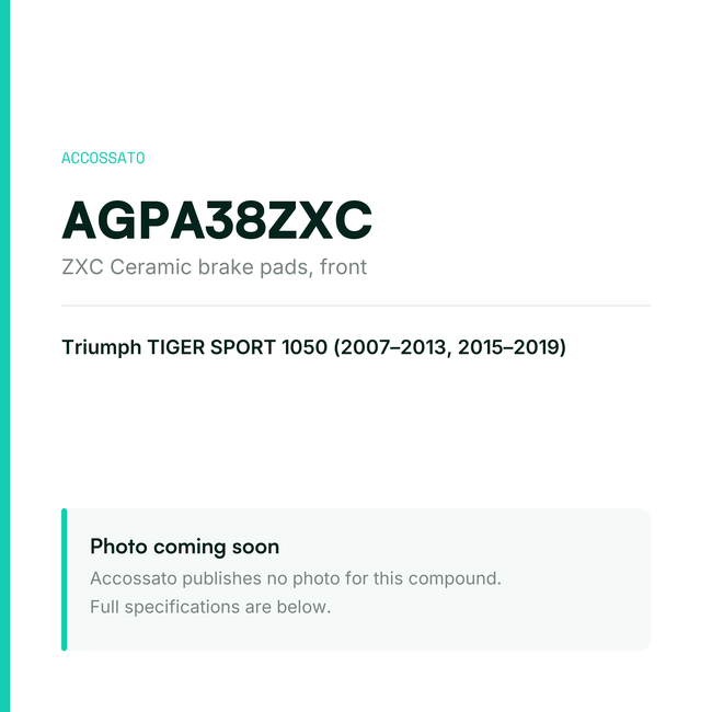 Accossato zxc ceramic brake pads, front, AGPA38ZXC for Triumph TIGER SPORT 1050 (2007-2013, 2015-2019) — placeholder, product photo coming soon