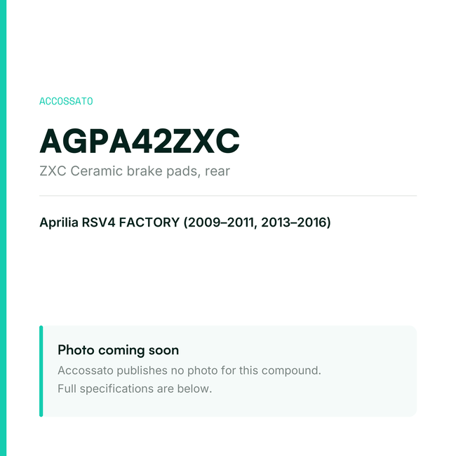 Accossato zxc ceramic brake pads, rear, AGPA42ZXC for Aprilia RSV4 FACTORY (2009-2011, 2013-2016) — placeholder, product photo coming soon