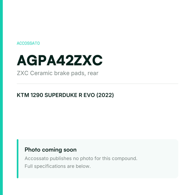Accossato zxc ceramic brake pads, rear, AGPA42ZXC for KTM 1290 SUPERDUKE R EVO (2022) — placeholder, product photo coming soon