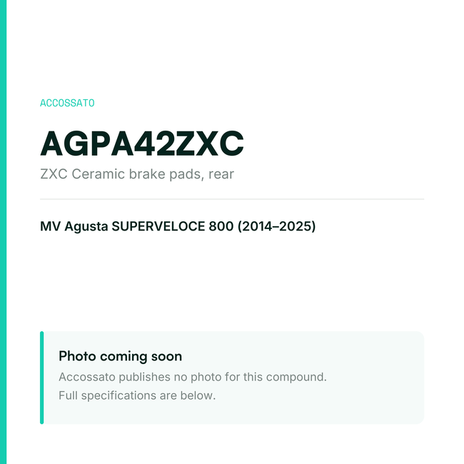 Accossato zxc ceramic brake pads, rear, AGPA42ZXC for MV Agusta SUPERVELOCE 800 (2014-2025) — placeholder, product photo coming soon