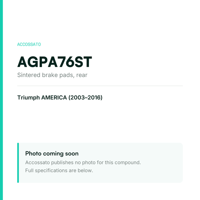 Accossato sintered brake pads, rear, AGPA76ST for Triumph AMERICA (2003-2016) — placeholder, product photo coming soon
