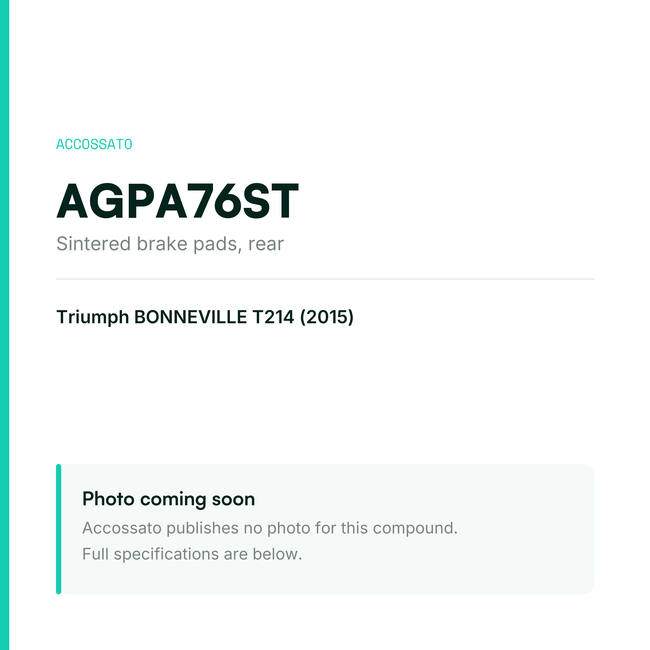 Accossato sintered brake pads, rear, AGPA76ST for Triumph BONNEVILLE T214 (2015) — placeholder, product photo coming soon