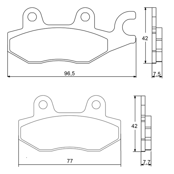 Accossato brake pads AGPA77 for Kawasaki VERSYS-X 300, dimension drawing