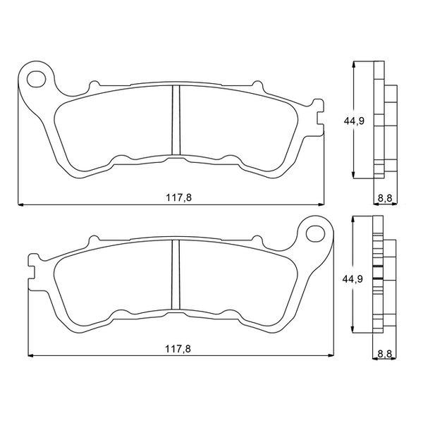 Accossato brake pads AGPA87 for Honda ST 1300 PAN EUROPEAN (ABS), dimension drawing