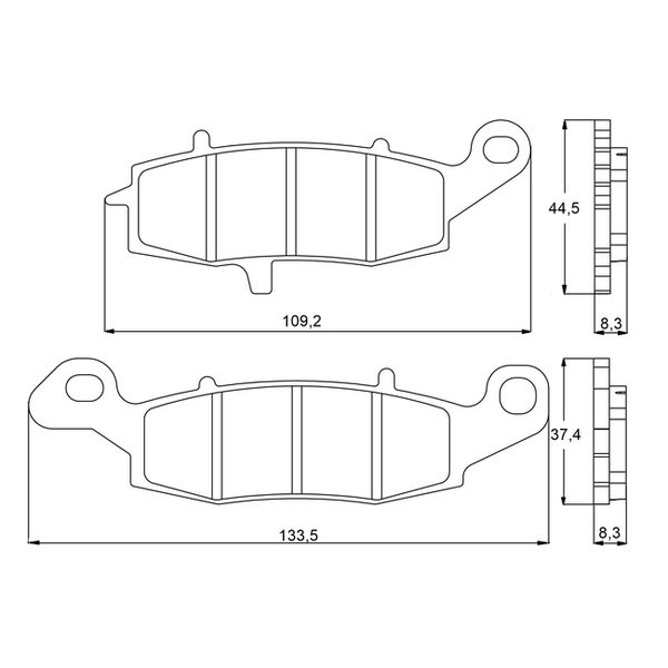 Accossato brake pads AGPA94 for Kawasaki ER-6 F, dimension drawing