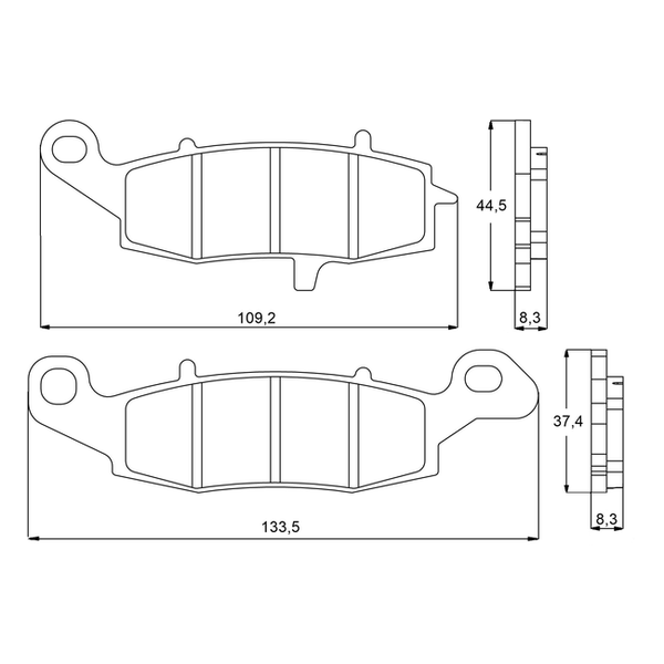 Accossato brake pads AGPA95 for Kawasaki ER-6 F, dimension drawing