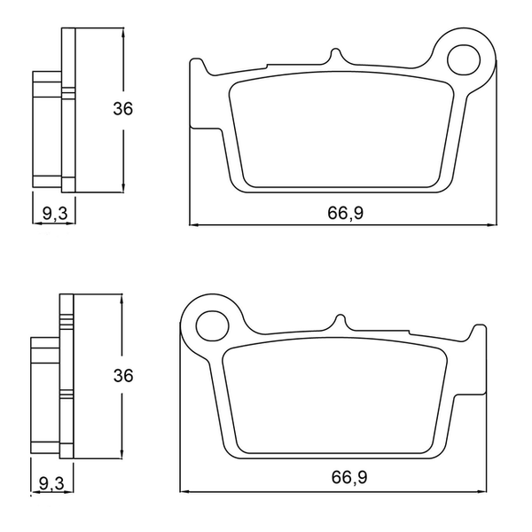 Accossato brake pads AGPP106 for TM Racing MX 450 4T, dimension drawing