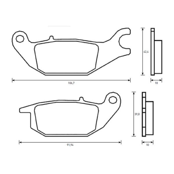 Accossato brake pads AGPP226 for Honda MONKEY 125, dimension drawing