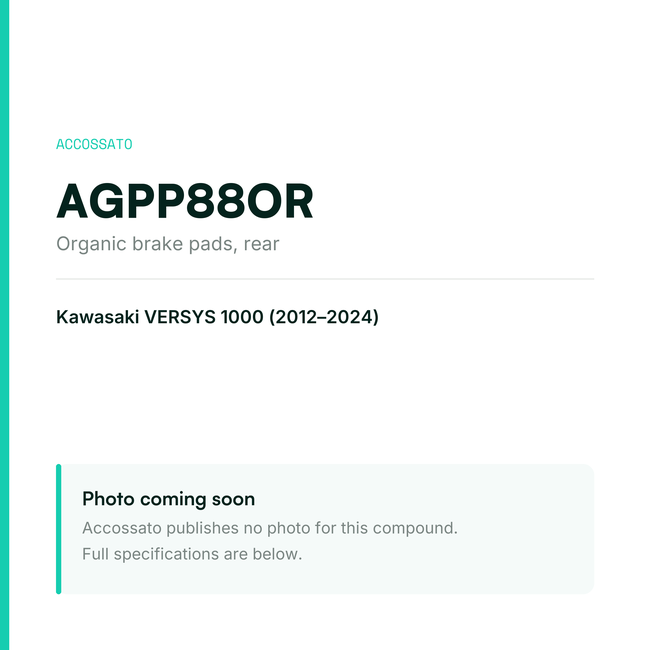 Accossato organic brake pads, rear, AGPP88OR for Kawasaki VERSYS 1000 (2012-2024) — placeholder, product photo coming soon