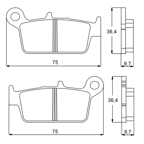 Accossato brake pads AGPP90 for Kawasaki KLX 250, dimension drawing