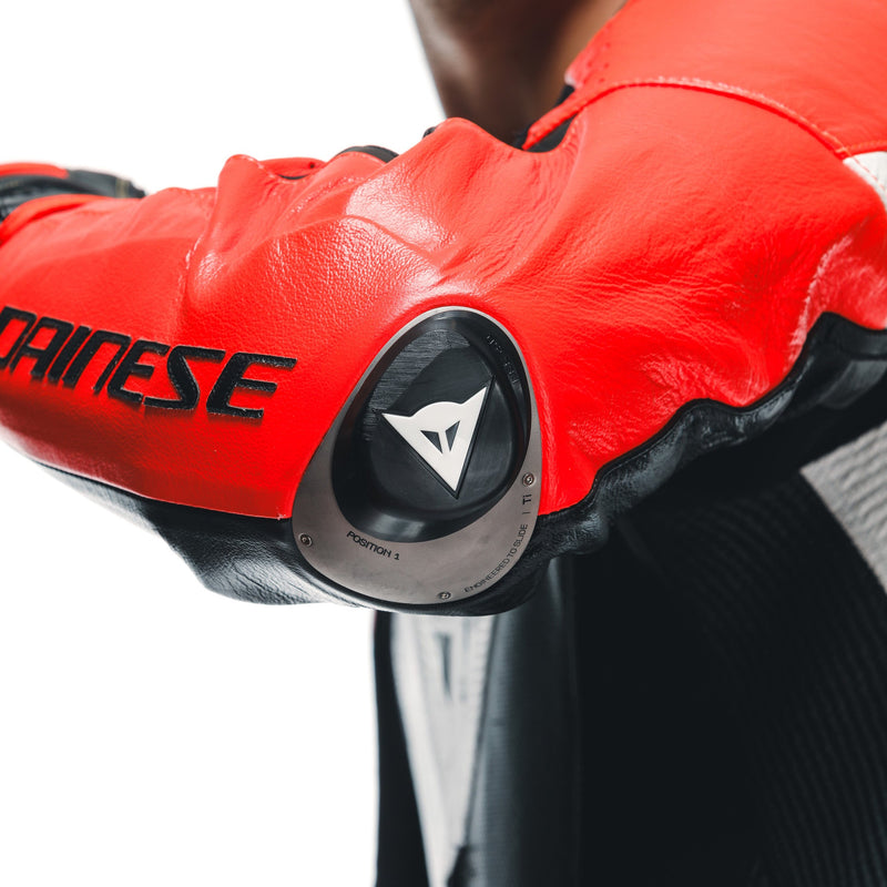 Dainese Mugello 3 Perf. D-AIR® men's one-piece leather race suit in black and red