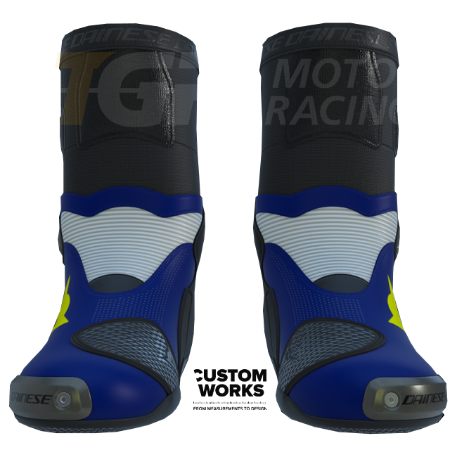 Dainese Axial 2 Air men's motorcycle racing boots in Yamaha Blue White Fluo Yellow Custom Works